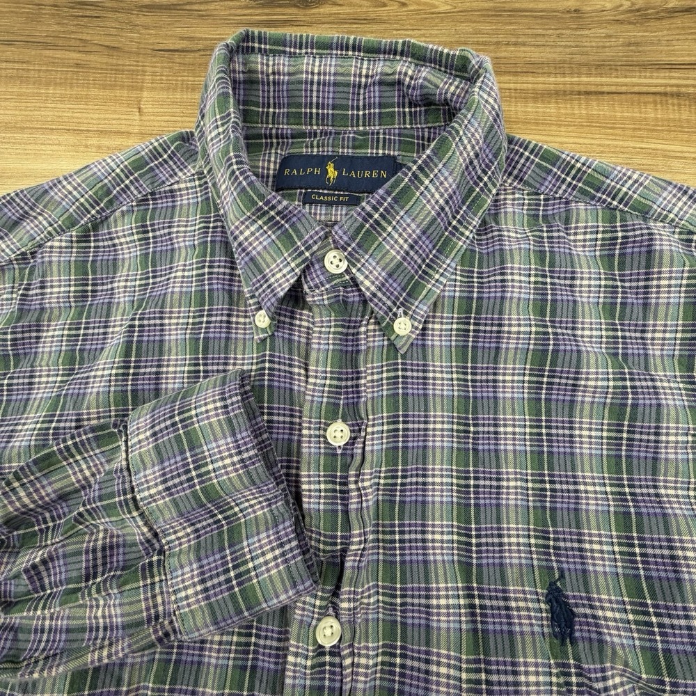 Polo Ralph Lauren‎ Shirt Men's Size Medium Green Purple Classic Fit Button Down